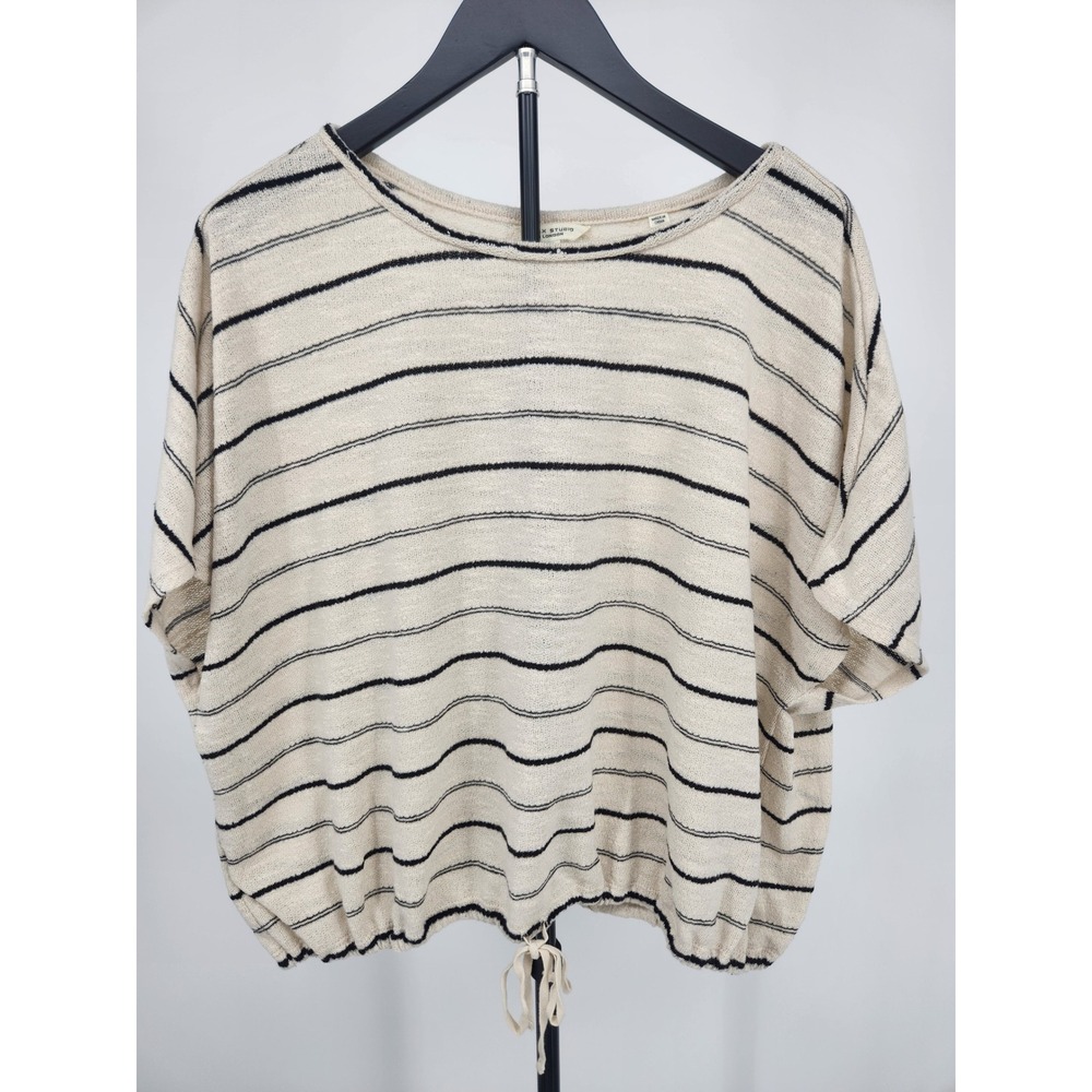 Max Studio London Womens 2X Striped Knit Drawstring Hem Top Cream Black 4W12S34